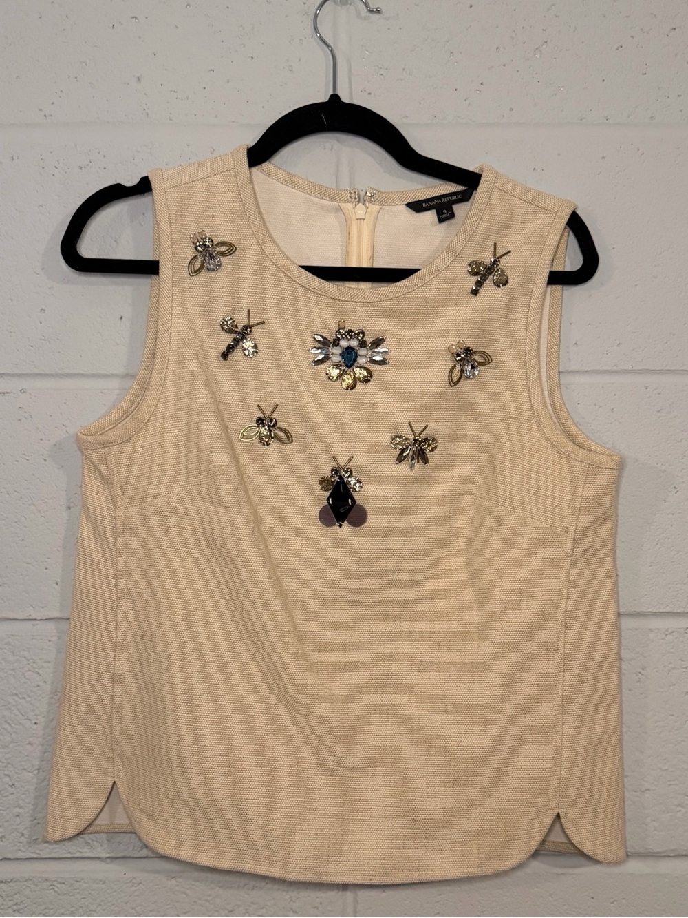 Banana Republic Cream Embellished Sleeveless Top